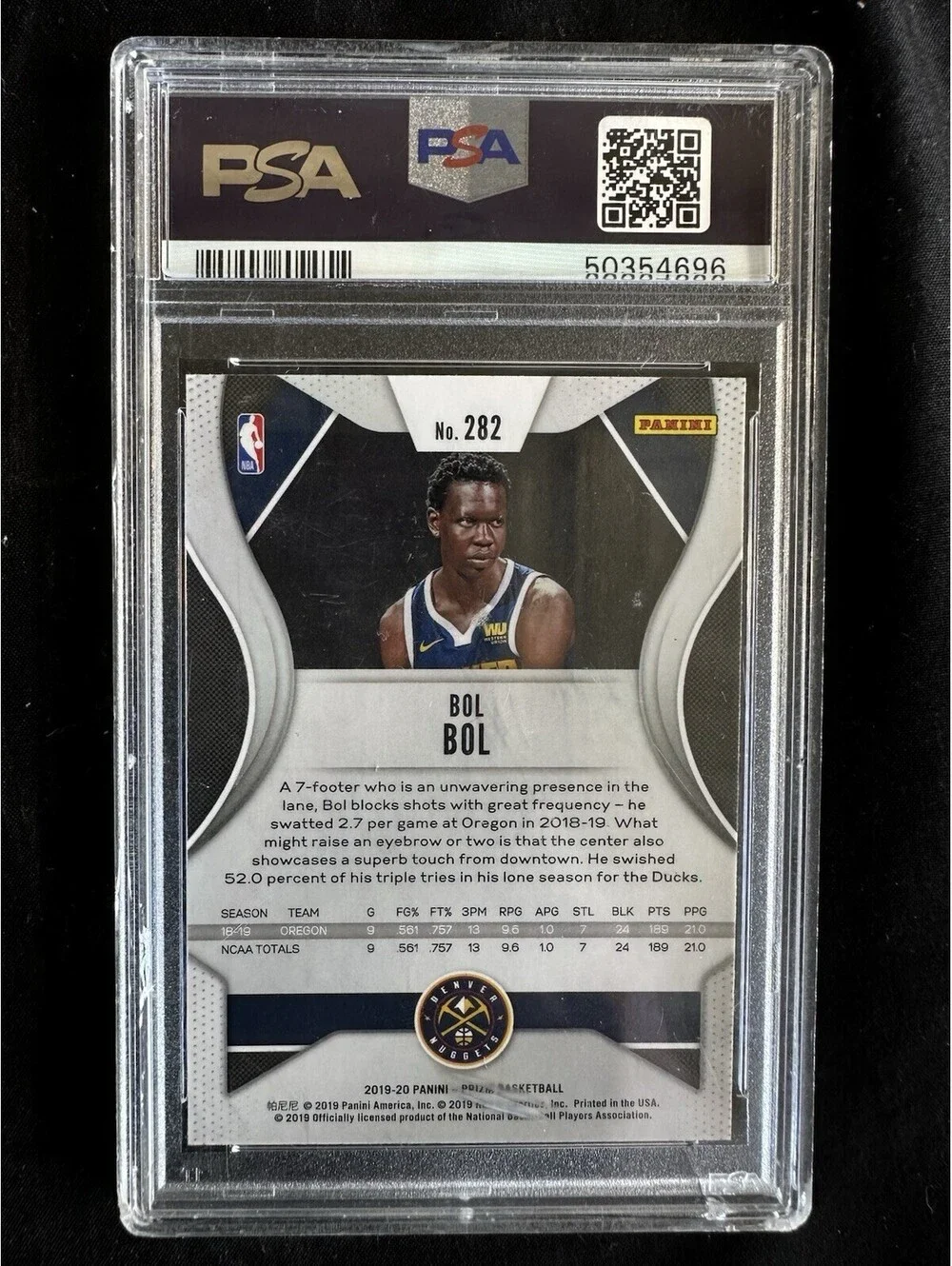 2019-20 Panini Prizm Bol Bol #282 Rookie Base Denver Nuggets PSA 8